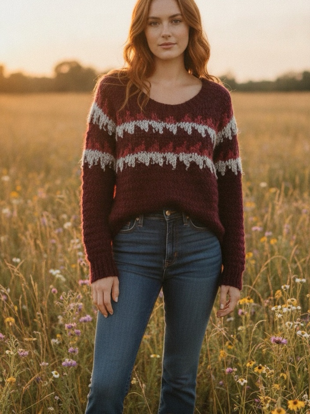 Free People Womens Sweater XS Purple Fair Isle Knit Wool Blend Cozy Boho